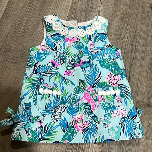 Lilly Pulitzer Shift Dress Seasalt Blue Barking Up The Palm Tree size 6-12M - Picture 1 of 8
